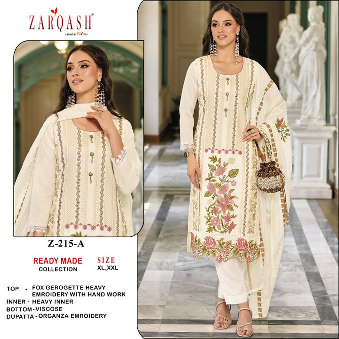 Z 215 Zarqash Embroidery Georgette Pakistani Readymade Suits Wholesale Shop In Surat